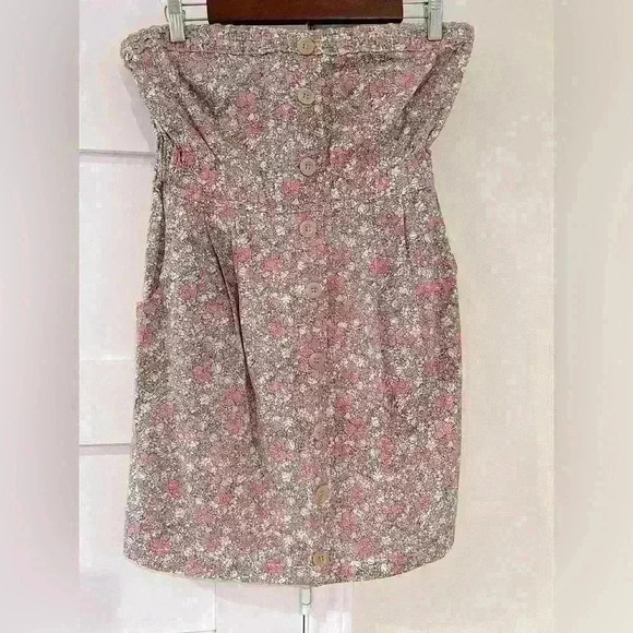 Willa Pink Strapless Tiny Flowers Button Down Detail 100% Cotton Size Large NWT - Picture 1 of 6